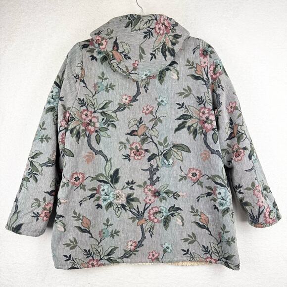 Sundance Augusta Floral Sherpa Reversible Hooded Coat Size SP Warm Cozy Oversize - Picture 11 of 13